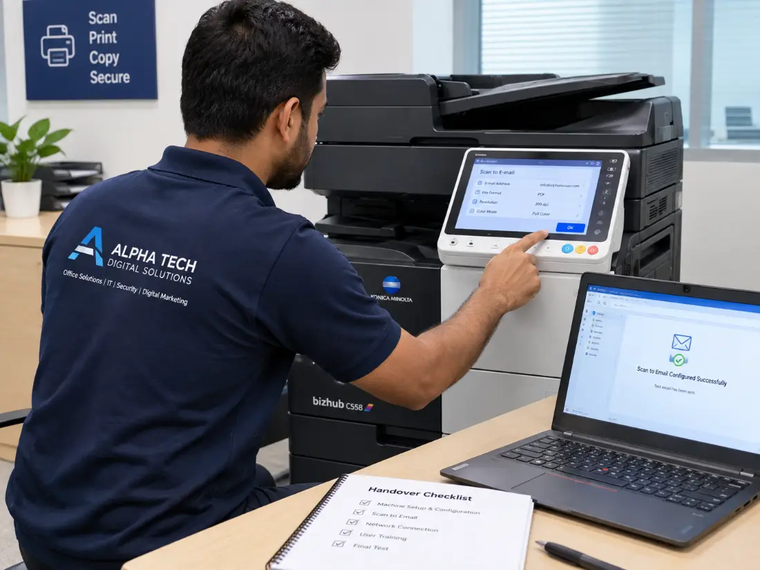 Engineer configuring scan-to-email during handover